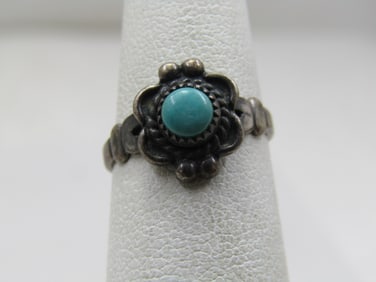 Vintage Sterling Southwestern Turquoise Ring, Sz. 4.5, Bell Trading Signed, 1960's