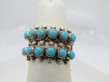 Vintage Sterling Turquoise Snake Eye Ring, Sz. 4.5, Signed Juan Pedro Garcia
