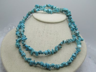 Dyed Turquoise Nugget Necklace 34", 8.5mm