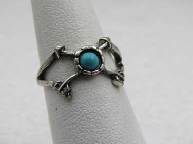 Vintage Southwstern Faux Turquoise Ring, Sz. 6.5, Silver Tone