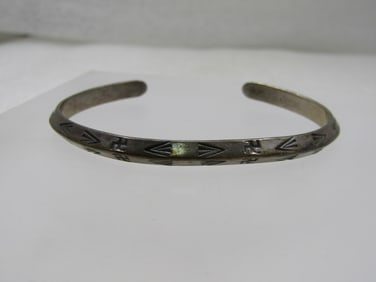 Vintage Sterling Southwestern Stamped Cuff Bracelet, 6.25", 1960's-1970's