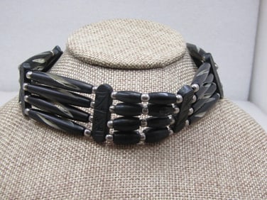 Vintage Southwestern Spiral Cut Black Horn Warrior Necklace, 24"