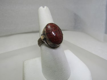 Vintage Sterling Red Jasper Ring, Boho/Southwestern, Sz. 8.25, Signed MGM