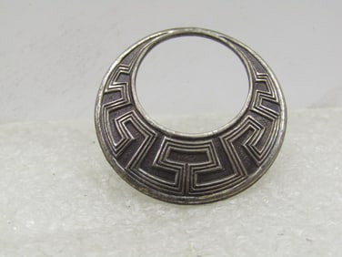 Vintage Sterling Ridged Circle Brooch, Offset, 1960's, 1-1/8"