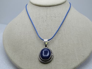 Vintage Sterling Southwestern Blue Stone Necklace, 20" , 1980's-1990's