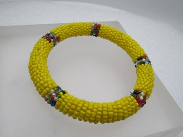 Vintage Southwestern Seed Beaded Bangle Bracelet, 7.25"