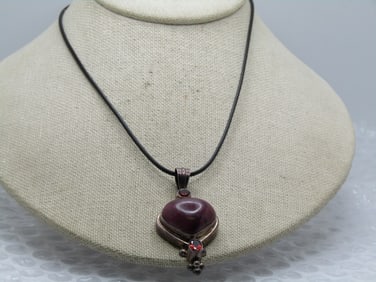 Vintage Sterling Agate & Spinel Southwestern Necklace, 20", 1980's-1990's