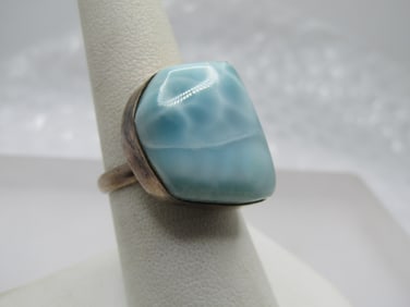 Vintage Sterling SouthwesternLarimar Ring, Sz. 8. Unisex, 1960's-1980's.