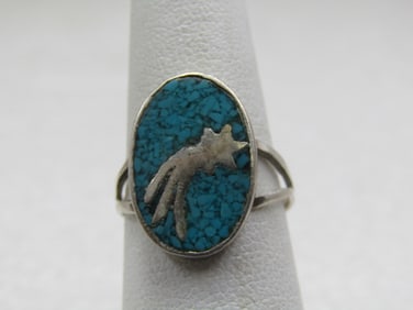 Vintage Sterling Southwestern Shooting Star Turquoise Ring, Sz. 6