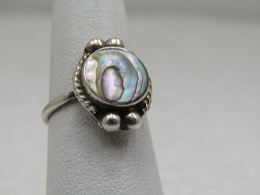 Vintage Sterling Mexican Abalone Ring, Sz 5.5, 1960's-1970's