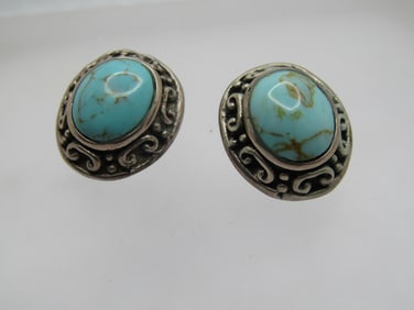 Vintage Sterling Southwestern Faux Turquoise Earrings. 1990's