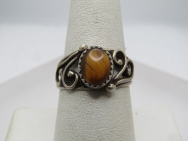 Vintage Sterling Southwestern Tiger's Eye Ring, Sz. 8, 1960's-1970's