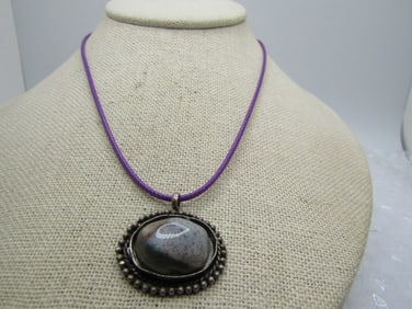 Vintage Sterling Agate Necklace, 19" , 1980's-1980's