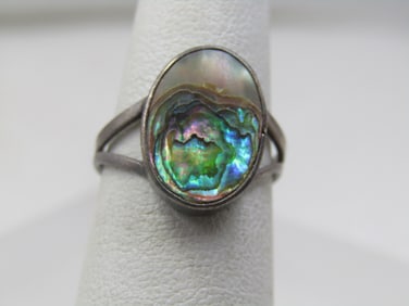 Vintage Sterling Abalone Ring, Sz. 5.5, Mexico, 1960's-1970's