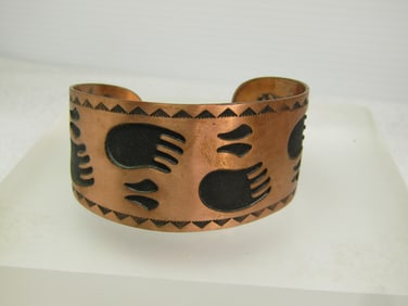 Vintage Copper Southwestern Cuff Bracelet, Signed Bell Copper, 6.5" 1970's