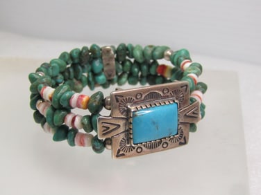 Carolyn Pollack Relios Southwestern Sterling Turquoise Wrapped Cuff Bracelet, Turquoise Plus