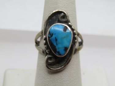 Vintage Sterling Southwestern Turquoise Ring, Sz. 8, 1960's-1970's, Unisex