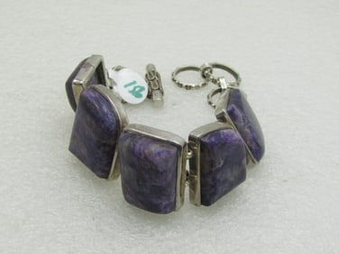 Vintage Southwestern Sterling Charoite Chunky Bracelet. 8" Adjustable
