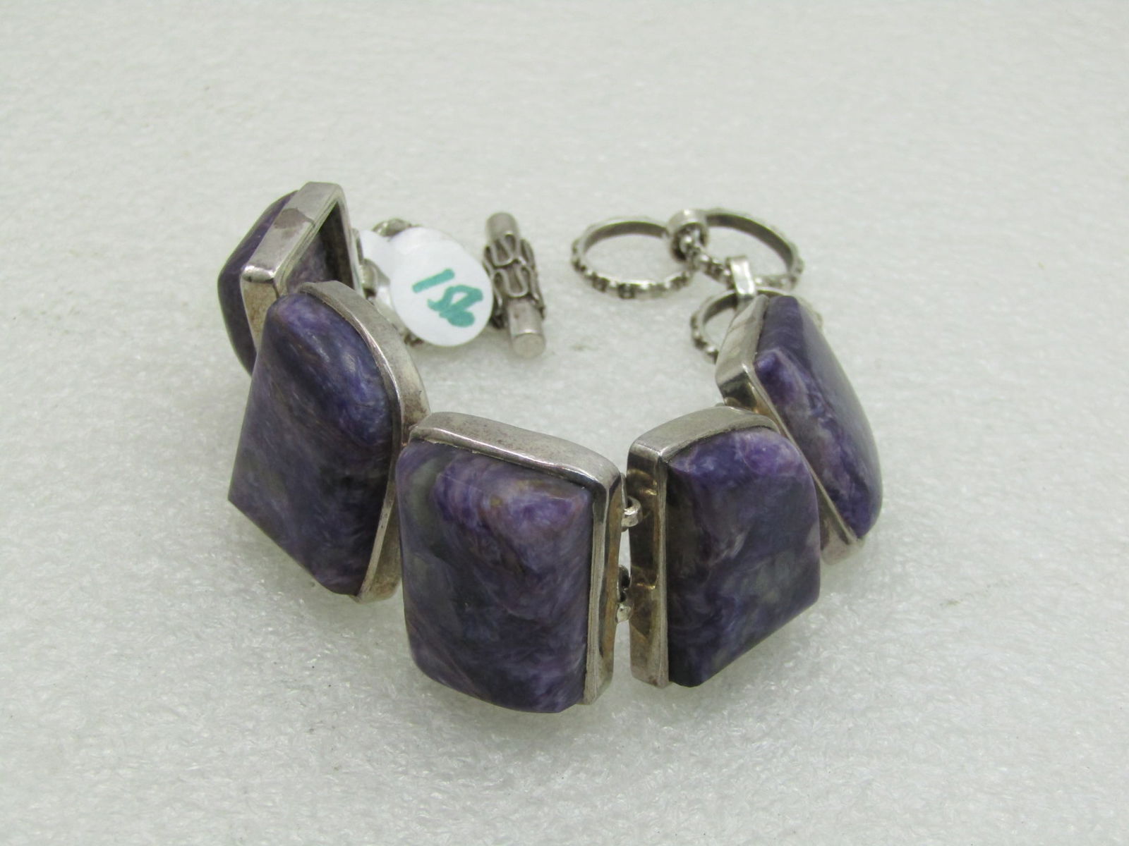 Vintage Southwestern Sterling Charoite Chunky Bracelet. 8" Adjustable (1 of 6)