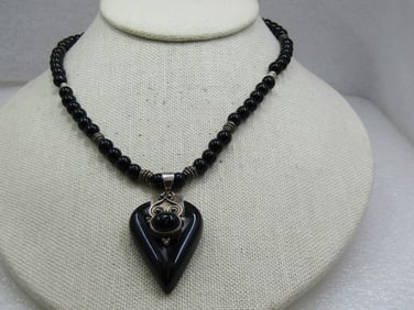 Vintage Sterling & Onyx Bali to Southwestern Necklace, Toggle, 17"