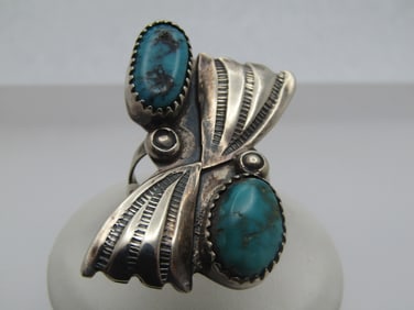 Vintage Sterling Southwestern Turquoise Ring, Sz. 6, 1970's-1980's