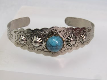 Vintage Faux Turquoise Southwestern Cuff Bracelet, 6.5", 1960's-1970's