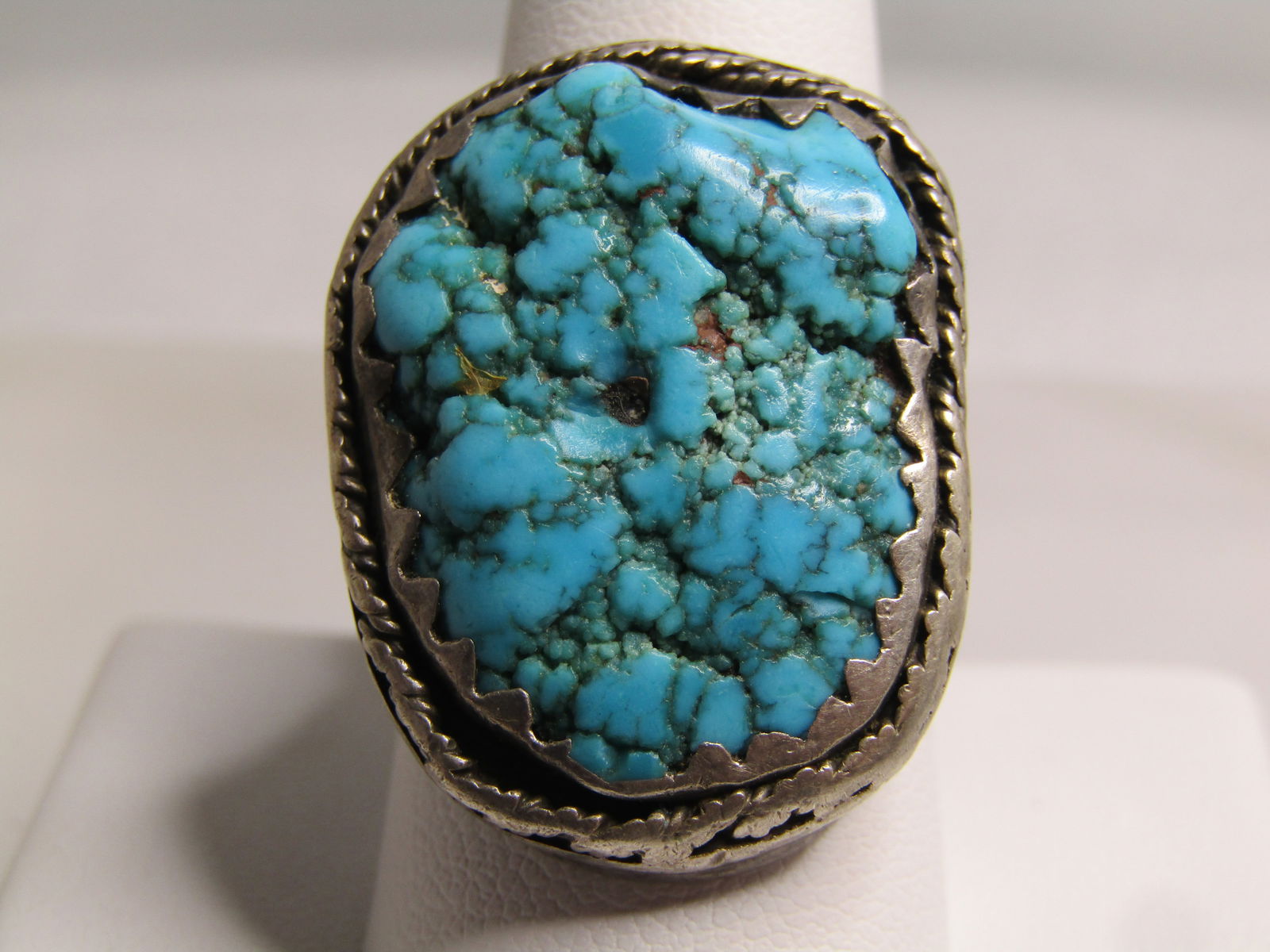 Vintage Southwestern Sterling Turquoise Old Pawn Ring, Sz. 11, 1940's-1960's (1 of 6)