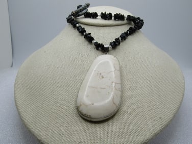 Vintage Black Nugget, Faux Pearl Agate Necklace, 22", 1980's-1990's