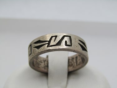 Vintage Sterling Southwestern Symbol Ring, Sz. 8, 1960's-1970's, Signed, Unisex. Native American