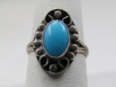 Vintage sterling Southwestern Faux Turquoise Ring, Sz. 5