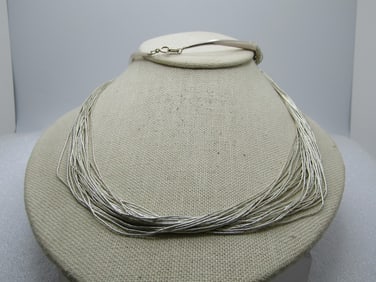 Vintage Sterling Southwestern Liquid Silver Necklace, 30 Strand, 30", Signed Q.T., 1980's-1990's