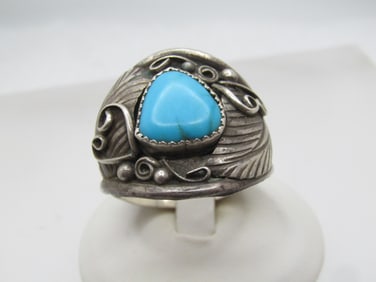 Vintage Sterling Southwestern Turquoise Ring, Sz. 15