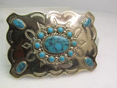 Vintage Southwestern Faux Turquoise Buckle, Signed Bell trading, 1960's-1970's