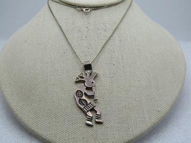 Vintage Sterling Southwestern Kokopeli Necklace, 24" Unisex, 1980's-1990's