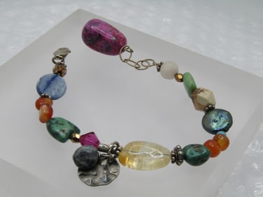 Vintage Sterling Mixed Stone Beaded Bracelet, 7.5"-8.5"
