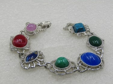 Vintage Southwestern Faux Agate Bracelet, Sarah Coventry, 7.5"