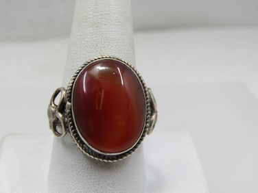 Vintage Sterling Carnelian Ring, Sz. 10.25, Southwestern/Boho, 1960's-1970's.