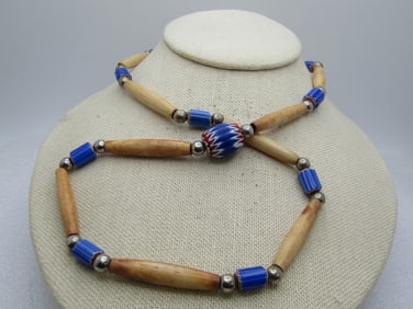 Vintage Southwestern Hairpipe Bone & Glass Beaded Necklace, 24"