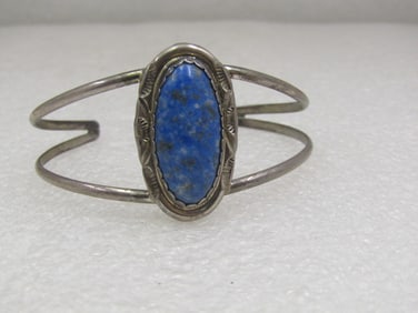 Vintage Sterling Southwestern Sodalite Cuff Bracelet, 6.5" Signed TT