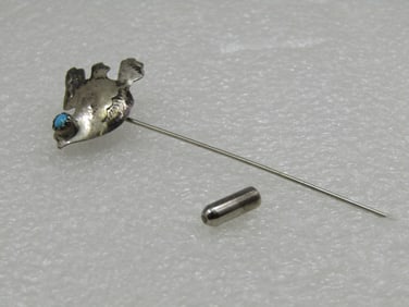 Vintage Sterling Southwestern Dove, Turquoise Eye Stick Pin, 1960's-1970's