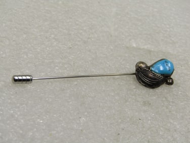 Vintage Sterling Southwestern Turquoise Stick Pin, 2.75", Safety Cap