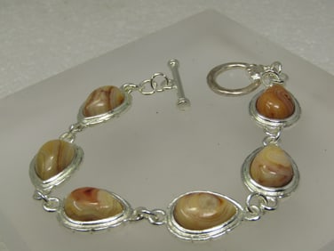 Southwestern Agate Bracelet, 8", silver Tone, Toggle Clasp, 1980's-1990's