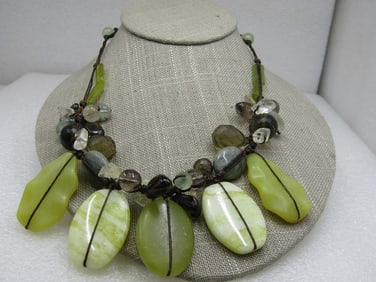 Vintage Green Agate Drop Necklace, 17"-19" Contemporary-Southwestern