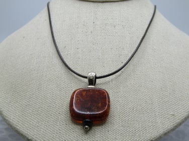 Vintage Sterling Southwestern Amber Necklace, 20"
