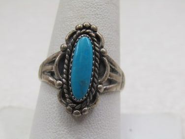 Vintage Sterling Southwestern Turquoise Ring, Sz. 9. 1960'-1970's, Signed