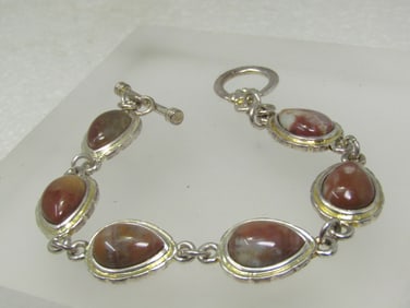 Southwestern Brown Agate Bracelet, 8", Toggle Clasp