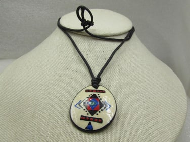 Southwestern Hand Painted Necklace, 26" Black Cord
