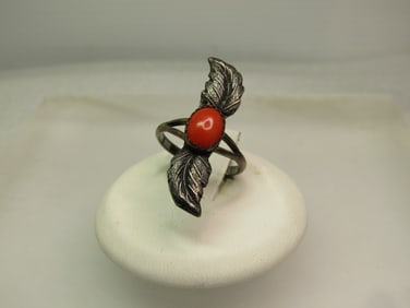 Vintage Southwestern Sterling Coral Ring, 5.5, 1960's-1970's