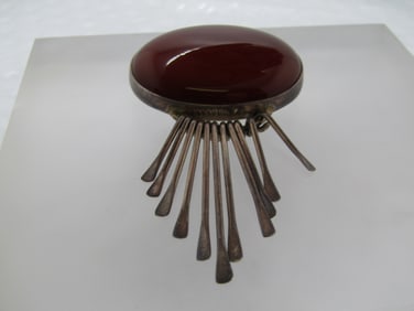 Vintage Sterling Southwestern Carnelian Dangle Brooch/Pendant, Mexico