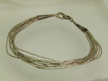 Vintage Sterling Southwestern Liquid Silver Bracelet, 10 Strands, 7.25" Signed Q.T. 1990's